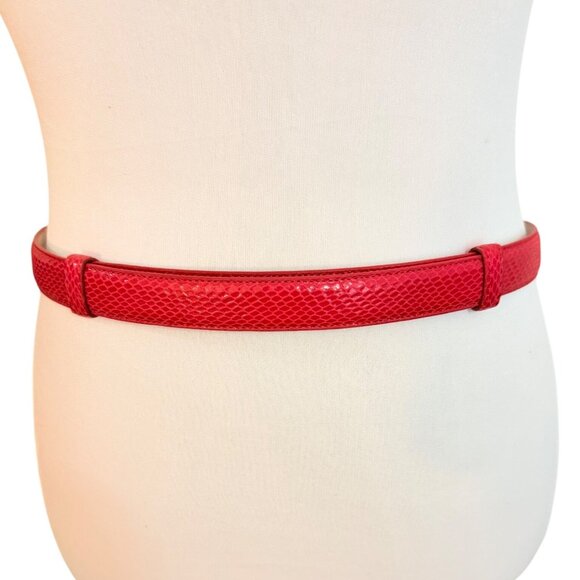 Chicos Red Snakeskin Embossed Belt Size M/L Y2K Silver Tone Fisherman Hook Loop - Picture 2 of 14